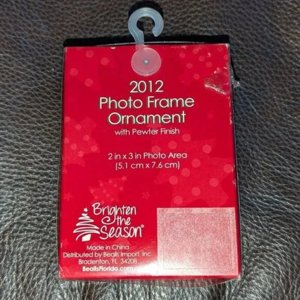 *3 FOR $9* NEW Brighten The Season 2012 Photo Frame Ornament Pewter Christmas